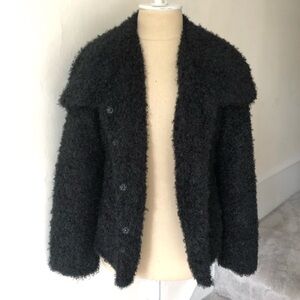 Luii Black Faux Curly Fur Shearling Coat EUC Size Small